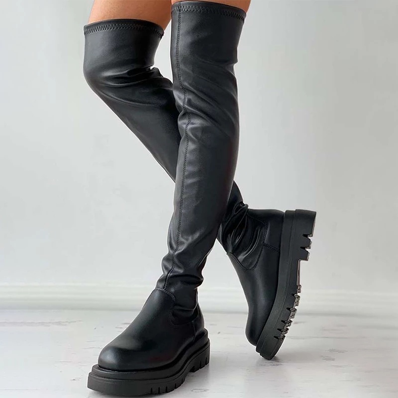 Women's Chunky Heel Platform Elasticity Over The Knee Skinny Boots