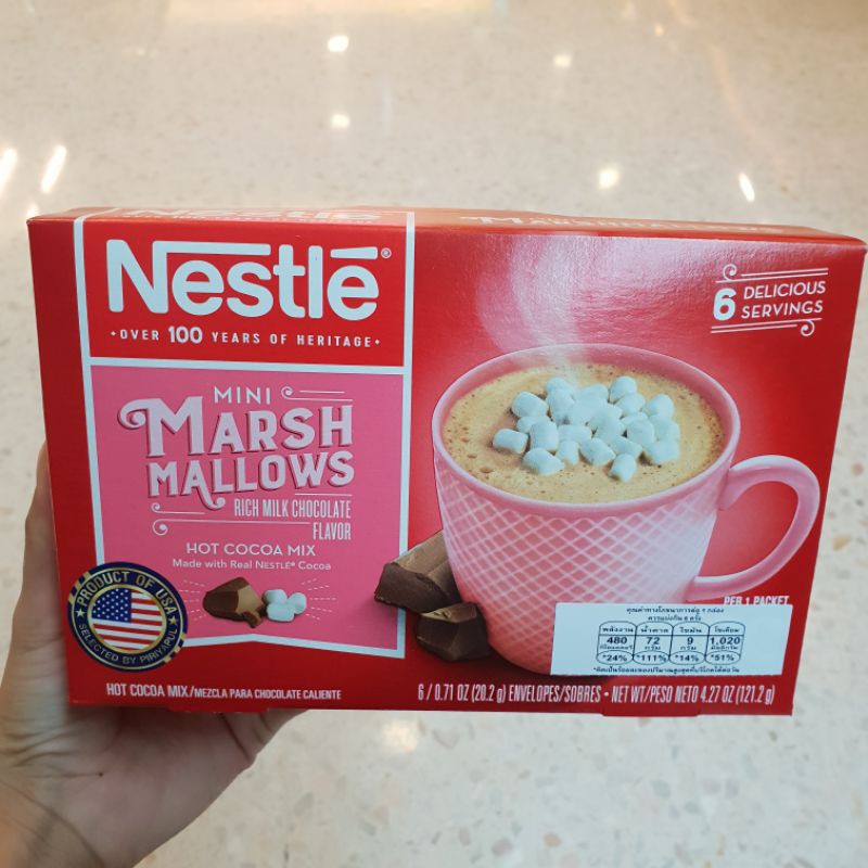 Work From Home PROMOTION ส่งฟรีเครื่องดื่มโกโก้ปรุงสำเร็จรสช็อกโกแลตผสมมาร์ชแมลโลว์ Nestle Mini Marsmallows Cocoa Mix 121.2g.  เก็บเงินปลายทาง