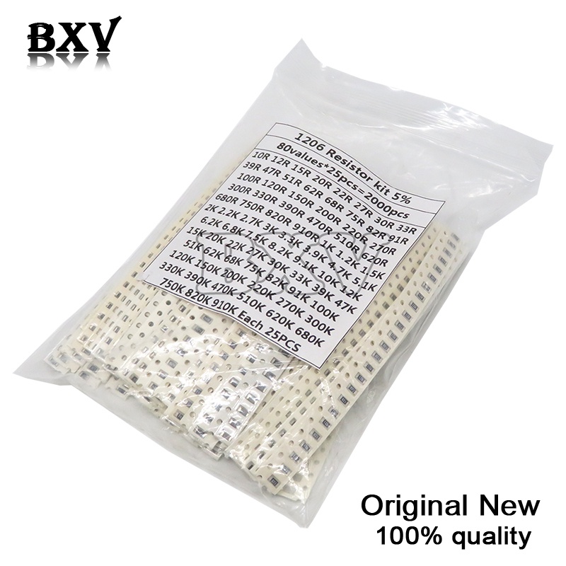 2000PCS 10Ohm-910K Ohm 1206 SMD Resistor Kit ชุดสารพัน 5% 80Values*25PCS ตัวต้านทาน SMD 10K 470/100/