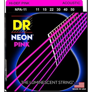 สายกีต้าร์โปร่งเคลือบเรืองแสงสีชมพู DR Strings รุ่น NEON™ PINK Coated Acoustic Guitar Custom Light