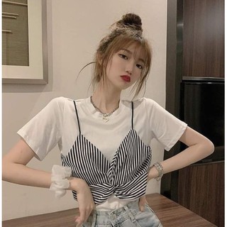 New in! เสื้อยืดสไตล์เกาหลี ยึดติดกับเสื้อกล้าม