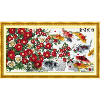 ชุดปักครอสติช ลายมงคล ปลา 9 ตัว อายุยืนยาว (Nine fish Cross stitch kit)