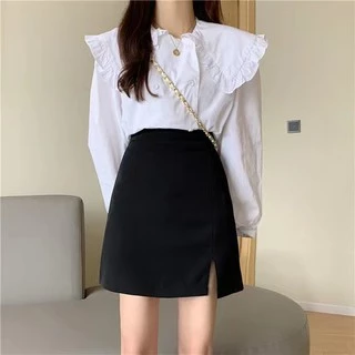 Cicishop(215)กระโปรงสั้นทรงเอ ผ่าหน้าเอวสูง ซิปหลัง มีซับในเป็นกางเกง สีพาสเทลสุดน่ารัก
