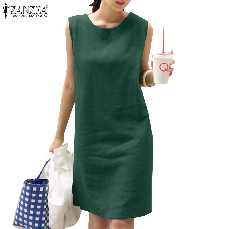 Zanzea ชุดมินิเดรส แขนสั้น ทรงหลวม สีพื้น แฟชั่นเกาหลี สําหรับผู้หญิง