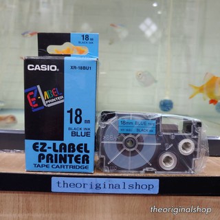 เทปฉลาก Casio EZ-Label Tape XR-18BU1 18mm ดำพื้นฟ้า แท้ 【ใหม่】