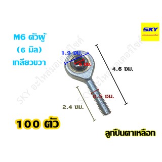 [ขายส่ง 100 ตัว] ลูกปืนตาเหลือก Rod End M6 ขนาดรู 6 มม. ตัวผู้ เกลียวขวา เทียบเท่าน๊อตสกรูเบอร์ 10