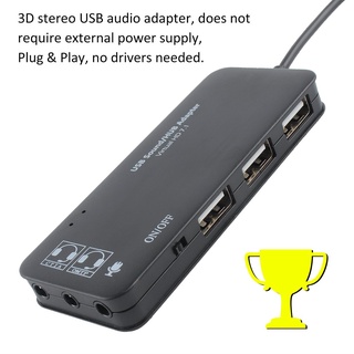 3 Port USB2.0 Hub External USB Sound Card No External Driver Stereo Sound Card Noise Canceling Headset Adapter for Lapto