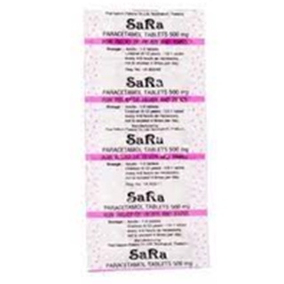 Sara Paracetamol Tablets 500 mg ซาร่า พาราเซตามอล ยาเม็ด บรรเทาปวด ลดไข้ จำนวน 10 เม็ด 1 แผง เม็ดรี 09617 / เม็ดกลม 00926