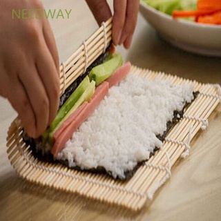 NEEDWAY เครื่องทำซูชิ พร้อมไม้พาย เครื่องทำซูชิแบบพกพา DIY โอนิกิริ เสื่อม้วนซูชิไม้ไผ่ หลากสีสัน