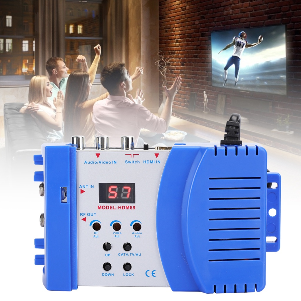 เครื่องเล่นเพลง Hdm69 ดิจิตอล Rf Hdmi Modulator Av กับ Vhf Uhf Pal มาตรฐานแบบพกพาสําหรับ Eu 100`240V