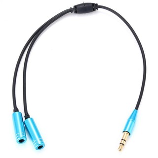 สายแปลง AUX 1 x 3.5mm Male to 2 x 3.5mm Female Audio Cable(BLUE) (25cm)