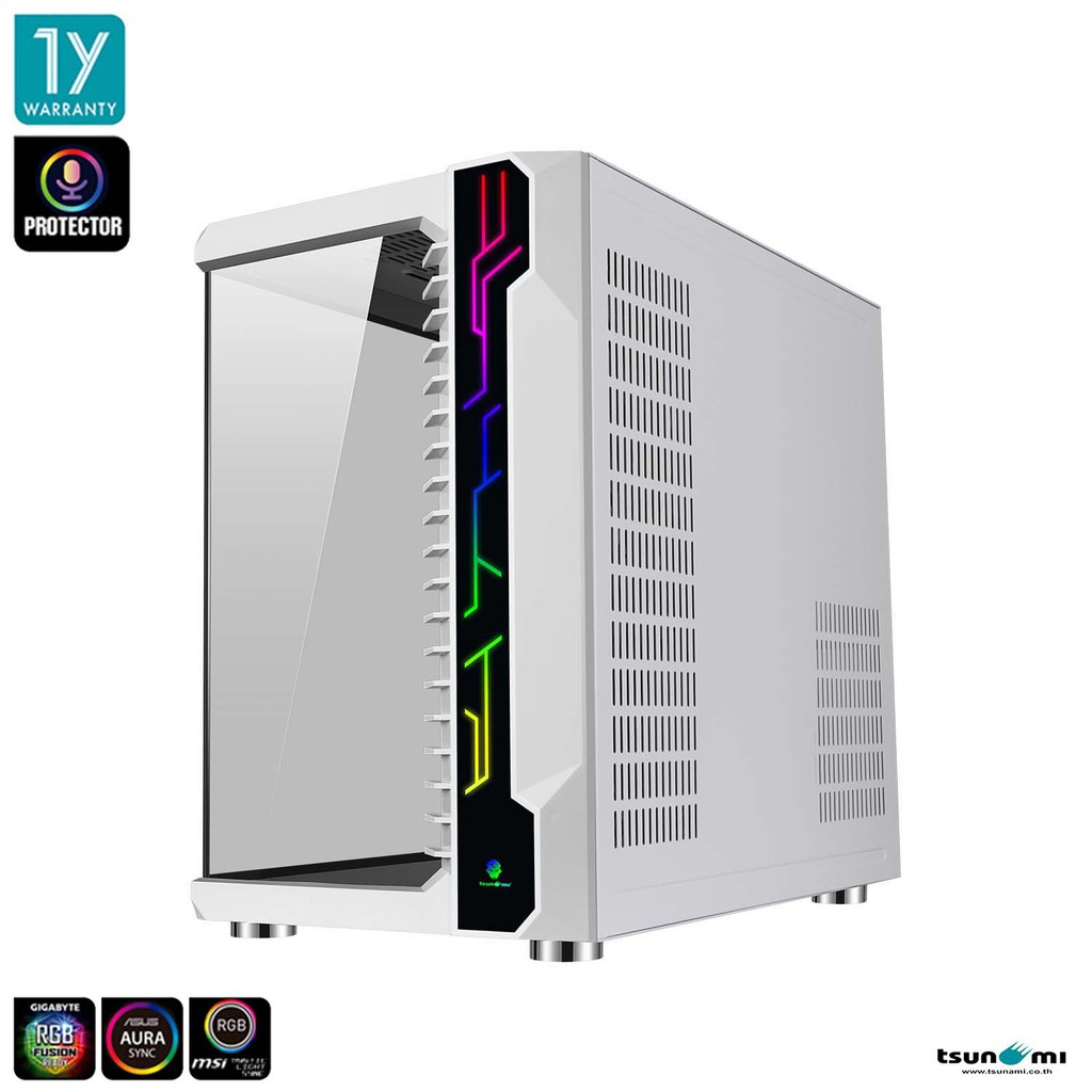 Tsunami Protector Vision Ii Sound Sync Argb Panorama Tempered Glass Atx Gaming Case With Diamond Argb 12cm Argb Cooling Shopee Thailand