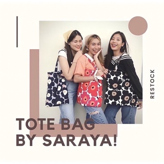 [พร้อมส่ง] กระเป๋าผ้า ลายดอกไม้ 🌷 Tote bag by Saraya