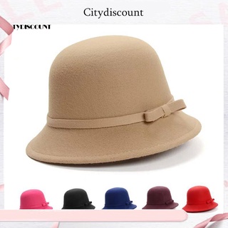 &lt;CITY&gt; หมวกโบ ผ้าขนสัตว์ สีพื้น ให้ความอบอุ่น แฟชั่นฤดูใบไม้ร่วง ฤดูหนาว สําหรับผู้หญิง