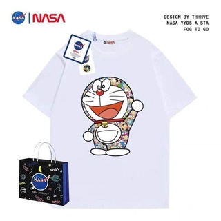 แขนสั้นcrew neck✧NASA แบรนด์อย่างเป็นทางการของแบรนด์น้ำขึ้นน้ำลงฤดูร้อน Doraemon พิมพ์แขนสั้นผู้ชายและผู้หญิงคู่เสื้อยืด