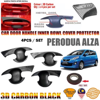 Perodua Alza ฝาครอบมือจับประตูรถยนต์ คาร์บอน 3D กันรอยขีดข่วน สีดํา