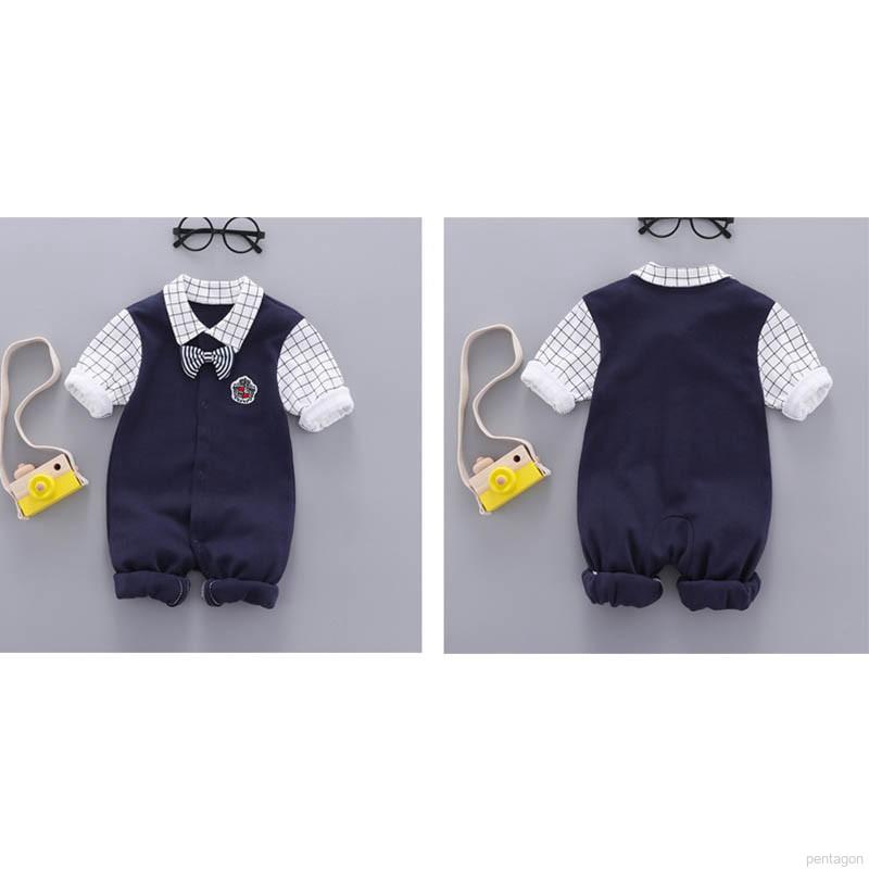 Fashion Baby Boy Gentleman Clothes Long Sleeve Plaid Printing Fake