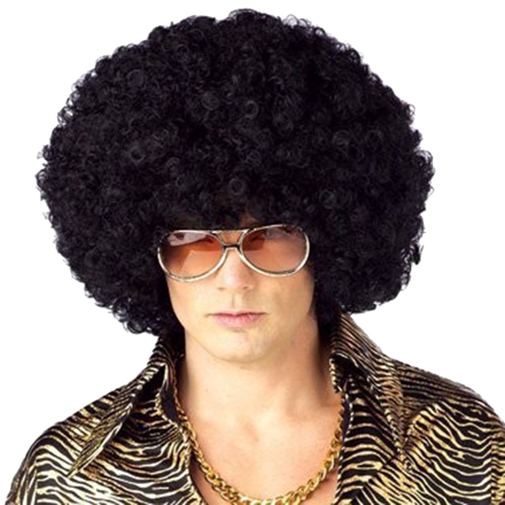 สีดํา Afro Curly วิกผมผู้ใหญ่ชุดแฟนซี 70s Themed Party คอสเพลย์ Disco Unisex ☆โกโกโฮมมอลล์