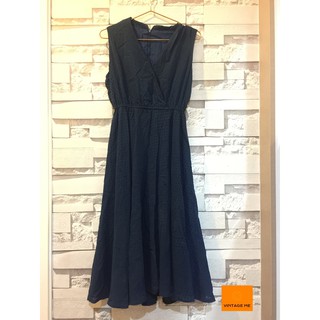 เดรสยาววินเทจ - Midi Dress Vintage สีน้ำเงินลายจุด - VMD020