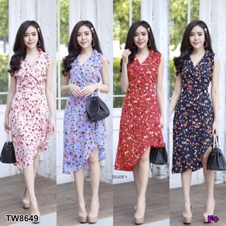 👗Pfashion [ส่งไว!!🚛] P8649  เดรสคอปกสูทลายดอกชายระบายเฉียง  Mens floral print suit collar dress