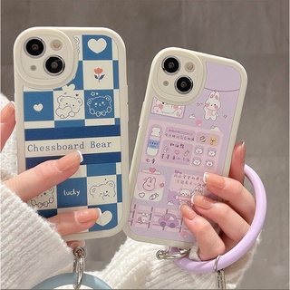 เคสโทรศัพท์มือถือหนัง ลายสก๊อต หมี สีฟ้า ชมพู พร้อมสายคล้องมือ สําหรับ Vivo V23 5G V23E Y75 5G X50 X60 X70 V2043 V2026 V2027 V2029 1901 1902 1904 1906 1935 1938 Y01 Y01A T1X Y21A Y66 Y67 V5S V5 lite