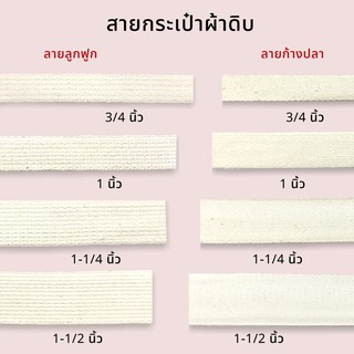 สายกระเป๋าผ้าดิบ สายกระเป๋าถุงผ้า ลายก้างปลา/ลายลูกฟูก พร้อมส่ง