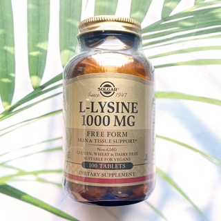 แอล-ไลซีน Free Form L-lysine (as L-lysine HCl) 1000 mg 100 tablets (Solgar®) กรดอะมิโนจำเป็นที่สนับสนุนสุขภาพของเนื้อเยื่อผิวหนัง