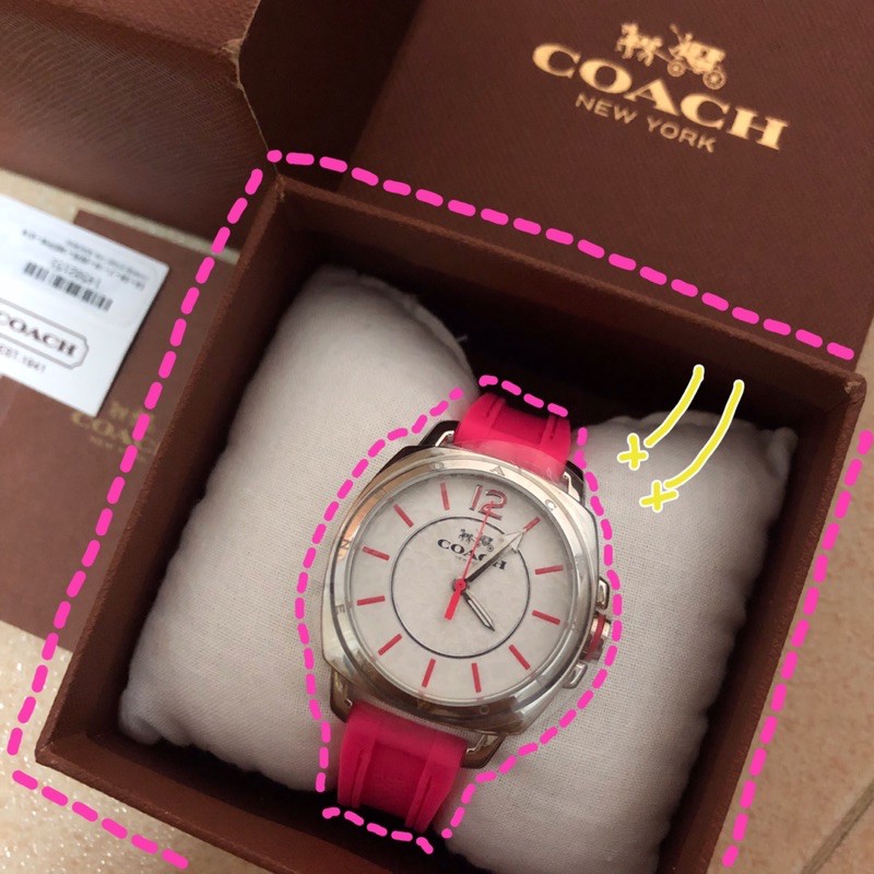 (มือสอง) นาฬิกาผู้หญิง Coach Women's Boyfriend Neon Pink Silicon Straps Watch 34mm 14502151