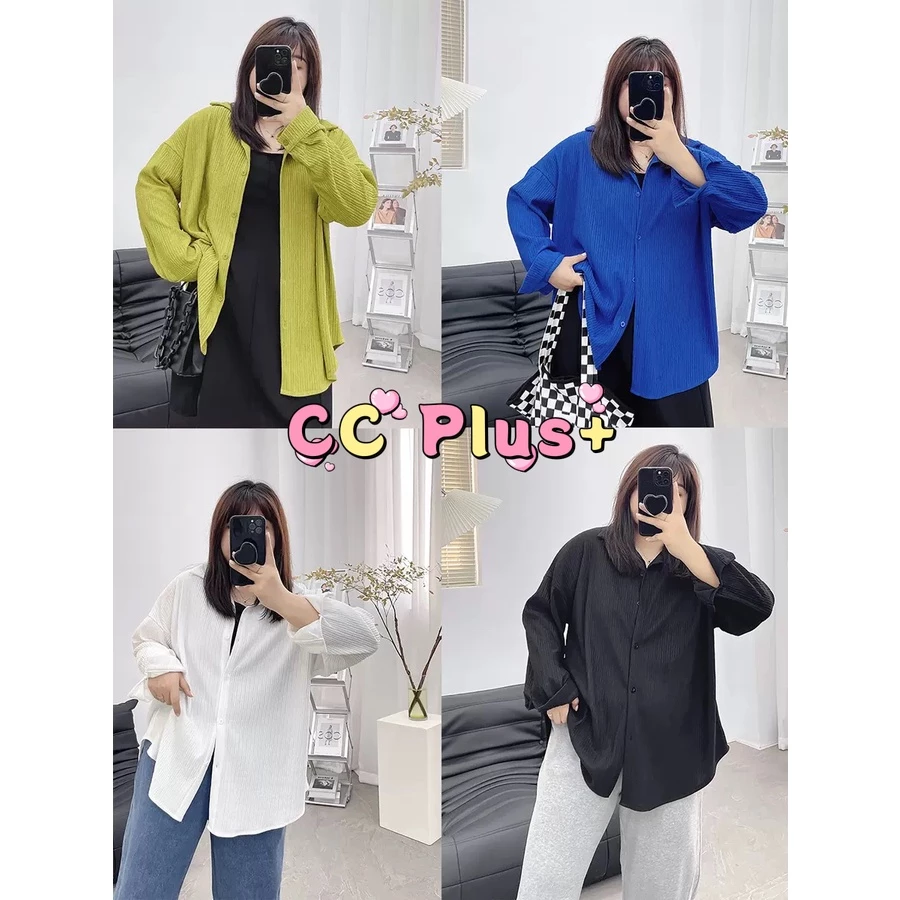 CiCi Plus+(SALE 3028)เสื้อเชิ้ตแขนยาวผ้าร่องเนื้อผ้าดีมากแมทซ์ได้ทุกลุคใส่สบาย เก๋เสื้อผ้าสาวอวบ plus-size