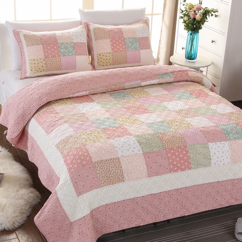 เรขาคณิตลายสก๊อตผ้าฝ้ายผ้านวมผ้าคลุมเตียง Patchwork ฤดูร้อน Devet ผ้าห่ม Quilted Coverlet ปลอกหมอน