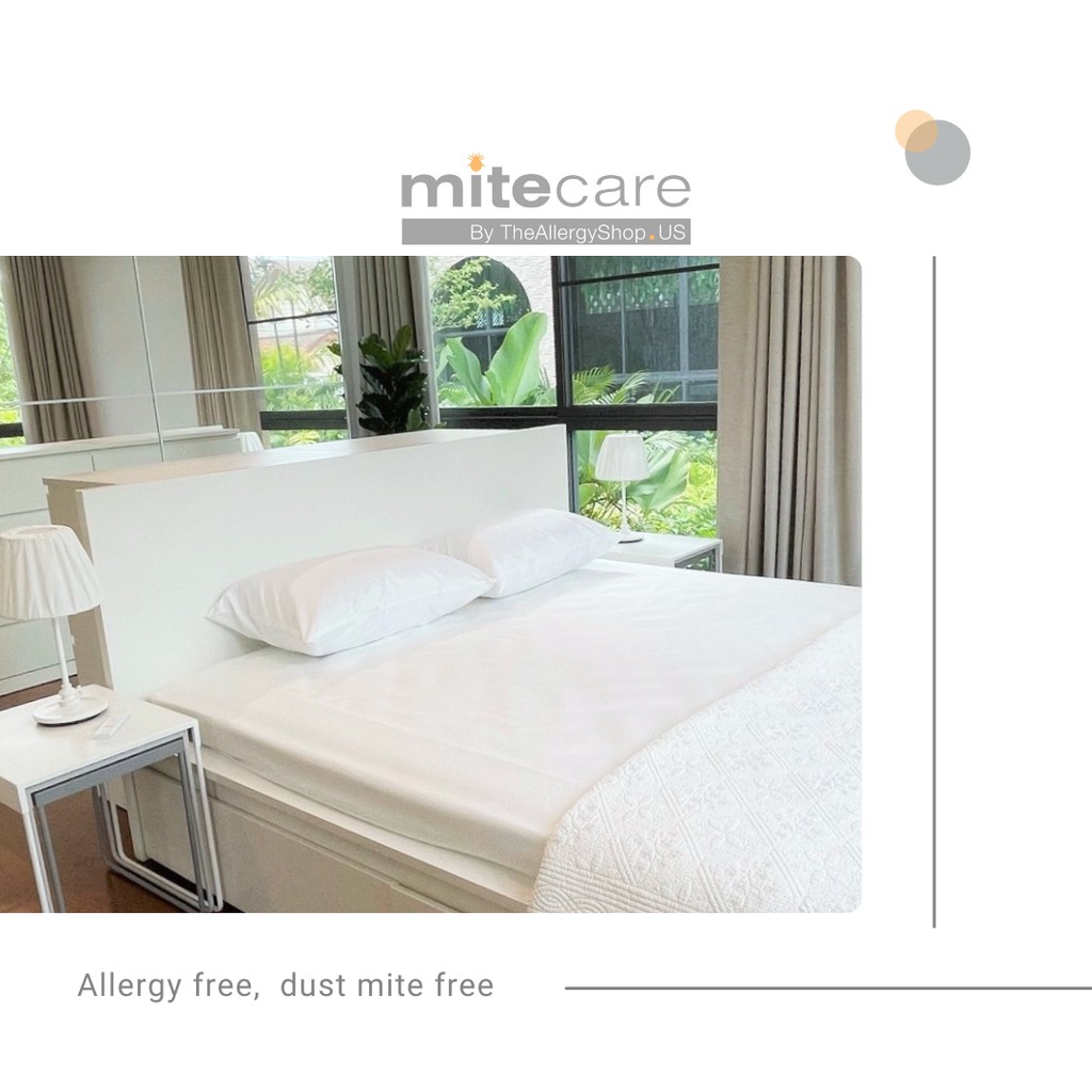 Mitecare ชุดผ้าปูที่นอนกันไรฝุ่น เตียง 6ฟุต(ผ้าปูที่นอน 6 ฟ หนา12น. 1 ผืน+ปลอกหมอนx 2+ปลอกหมอนข้างx 2) by Theallergyshop