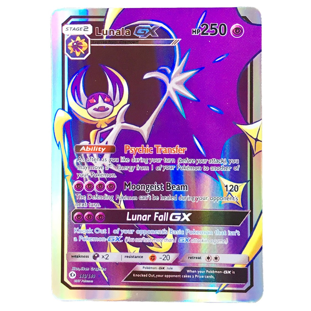 Lunala GX Card 141/149 ลูนาอาลา Pokemon Card Gold Flash Light (Glossy) ภาษาอังกฤษ Free 1 EX Card