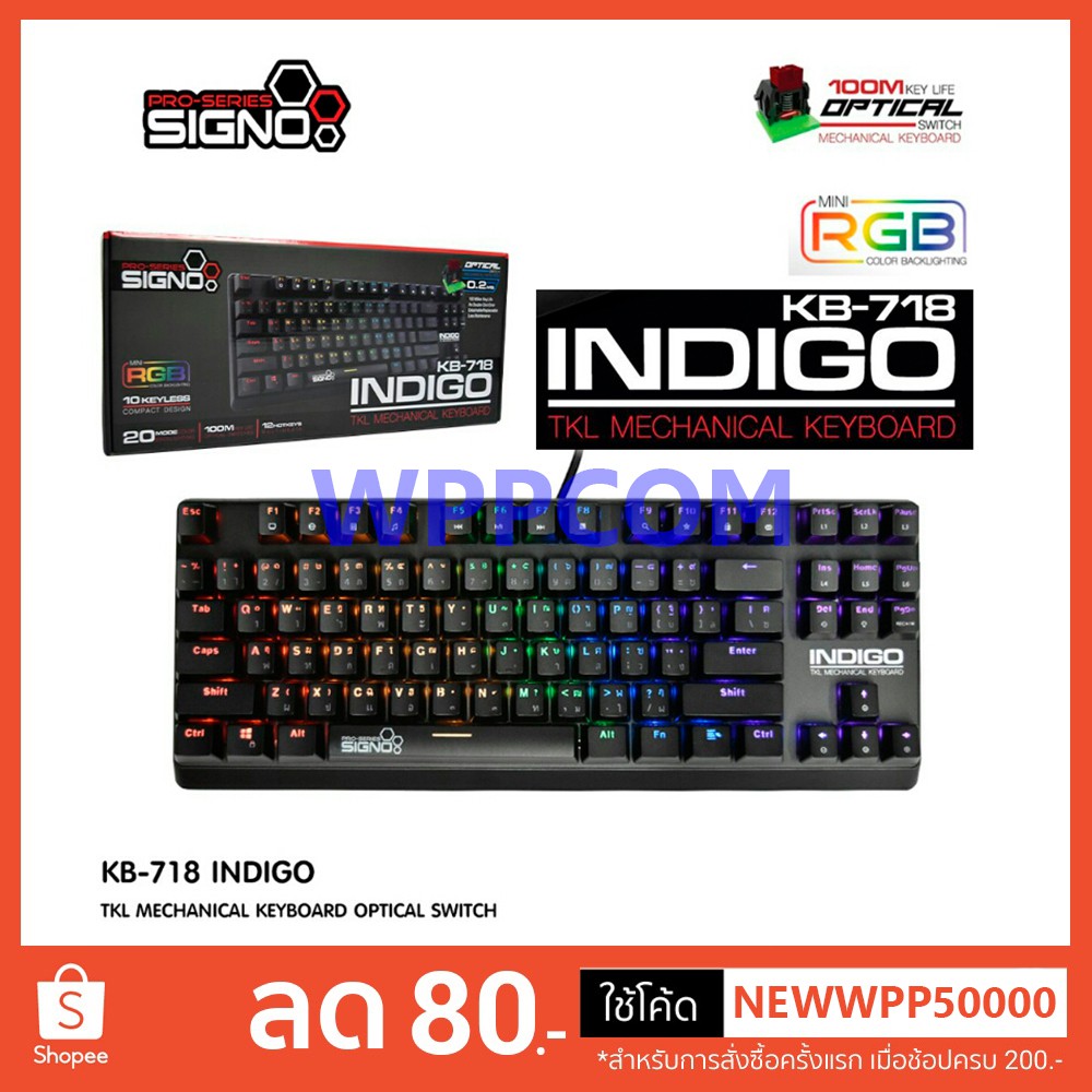 Signo KB-718 Indigo / Razeak RK-41 mini RGB Mechanical TKL Gaming Keyboard #คีย์บอร์ดเกมมิ่ง #ประกัน