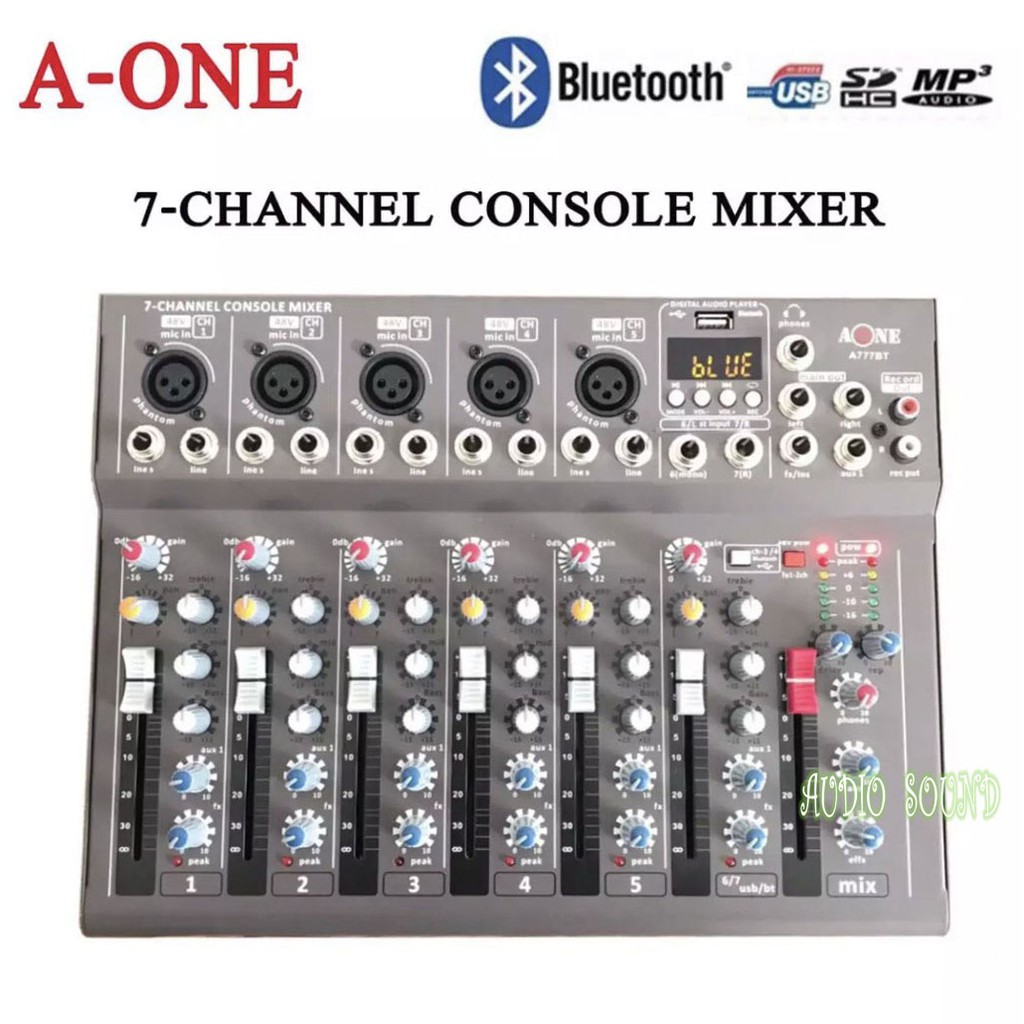A-ONE มิกเซอร์ 7 ช่อง USB/Bluetooth รุ่น A-777BT สีเทา