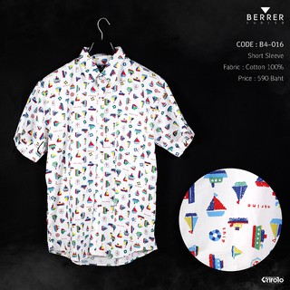 BERRER เสื้อผ้าผู้ชายอ้วน : เสื้อเชิ้ตแขนสั้น ลายเรือใบขาว