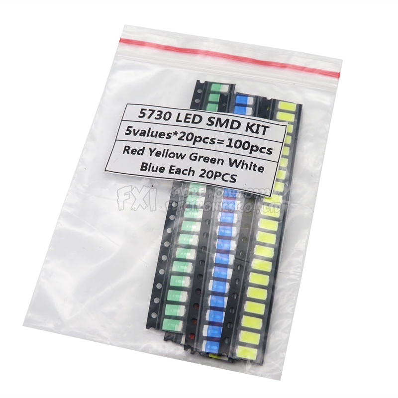 100PCS = 5 สี x 20PCS SMD 5730 5630 LED Diode Assortment igmopnrq KIT LED Diode Kit สีเขียว / แดง / 