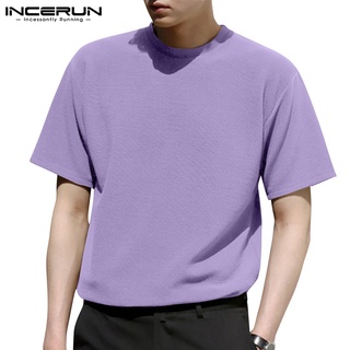 INCERUN Men Simple Style Fashion Short Sleeved Solid Color Leisure T Shirts