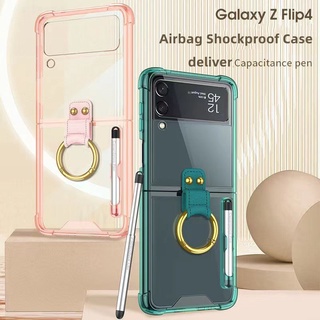 Gkk เคสโทรศัพท์มือถือ กันกระแทก พร้อมแหวนขาตั้ง ปากกาสไตลัส สําหรับ Samsung Z Flip 4 5G Galaxy zflip4