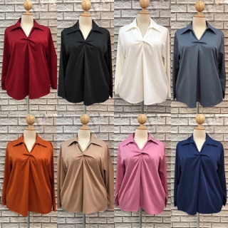 Bigsize เสื้อแขนยาวจับจีบหน้าอก สาวอวบอ้วน