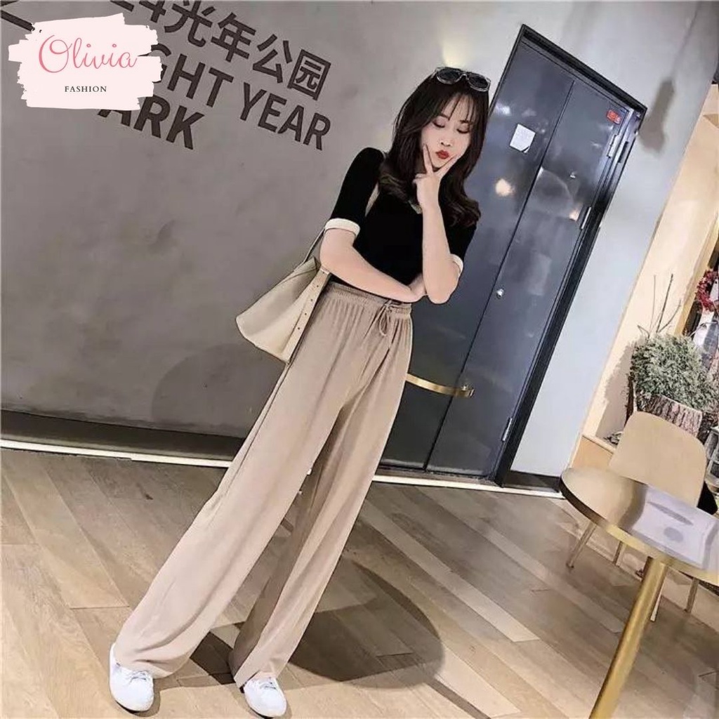 🍓Olivia🍓 ถูกที่สุด กางเกงขายาวผู้หญิง แฟชั่น ทรงหลวมเอวสูง  กางเกงขากว้าง สวยๆสไตล์เกาหลี  #399