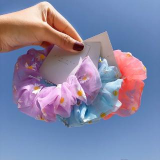 Korean Fashion Organza Cute Daisy Candy Color Hair Rope / INS Sweet Chamomile Gauze Hair Tie Ring Flower Rubber Band