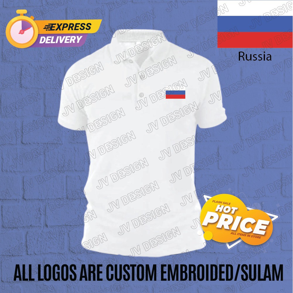 HEBAT🔥 [SULAM]โลโก้RUSSIA FLAG ใหม่ POLO EMBROIDERY BAJU LELAKI PEREMPUAN POLO TEE!! ผ้าฝ้าย 100% MK