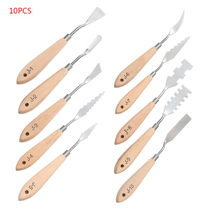 จานสีศิลปะ10pcs Stainless Steel Palette Scraper Paint Knives Blade for