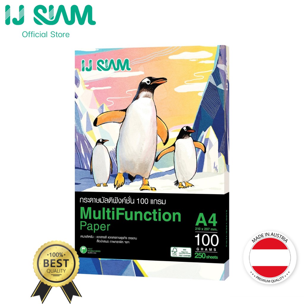 IJ SIAM กระดาษมัลติฟังค์ชั่น พิมพ์ได้ 2 ด้าน 100 แกรม (A4) 250 แผ่น Made in Austria | FG11-S321-0013