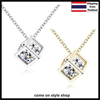 สร้อยคอมินิมอล สร้อยคอแฟชั่น จี้cube คริสตัล สีเงิน อัลลอย Crystal Magic Cube Women Jewelry Necklace