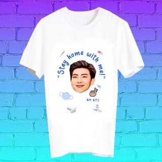 สั่งทำ เสื้อยืด Fanmade เสื้อแฟนเมด เสื้อยืดลายโควิด โควิด19 covid19 STAY HOME WITH ME อยู่บ้านกับ BLK64 อาร์เอ็ม RM BTS