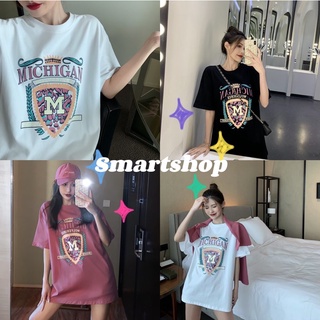(พร้อมส่งจากไทย)Smart เสื้อยืด💕 Michigan💕 สไตส์เกาหลี เสื้อยืดงานดี หลากสี เนื้อนุ่ม ลายสกีน J1009