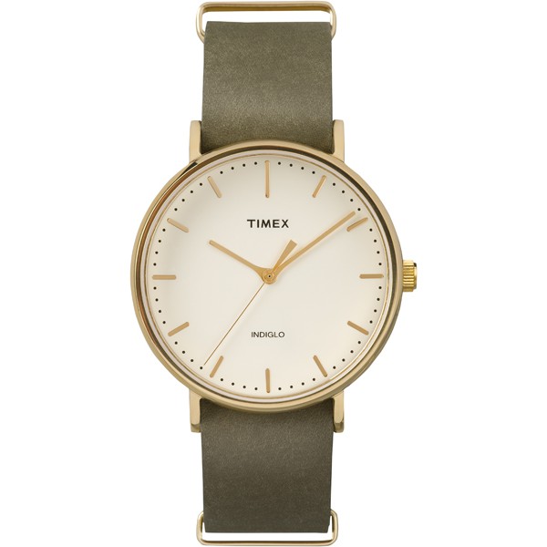 Timex นาฬิกาข้อมือ รุ่น FAIRFIELD OLIVE LEATHER STRAP GOLD CASE 41MM