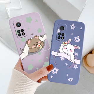 เคสโทรศัพท์หมีคุยกัน Square Soft Case For Xiaomi Mi 10T pro Lite 9T Pro Lite Shockproof Camera Lens Protection Liquid Silicone Phone Cover Case