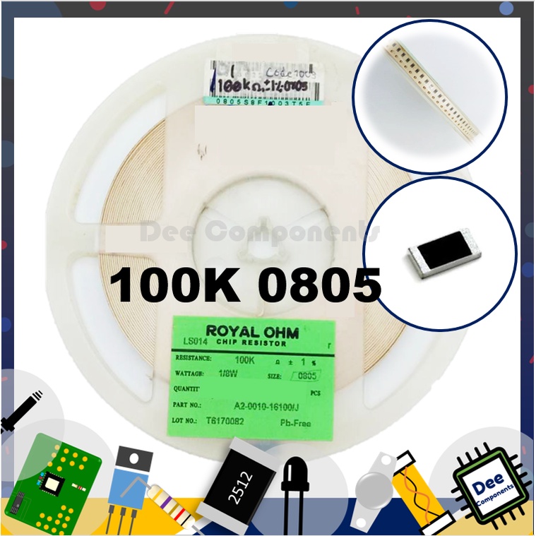 100K Ohm 0805 ±1% 250 mW -55°C ~ 125°C 0805S8F1003T5E ROYAL OHM  1-A1-35 (1 แพ็ค มี 100 ชิ้น)